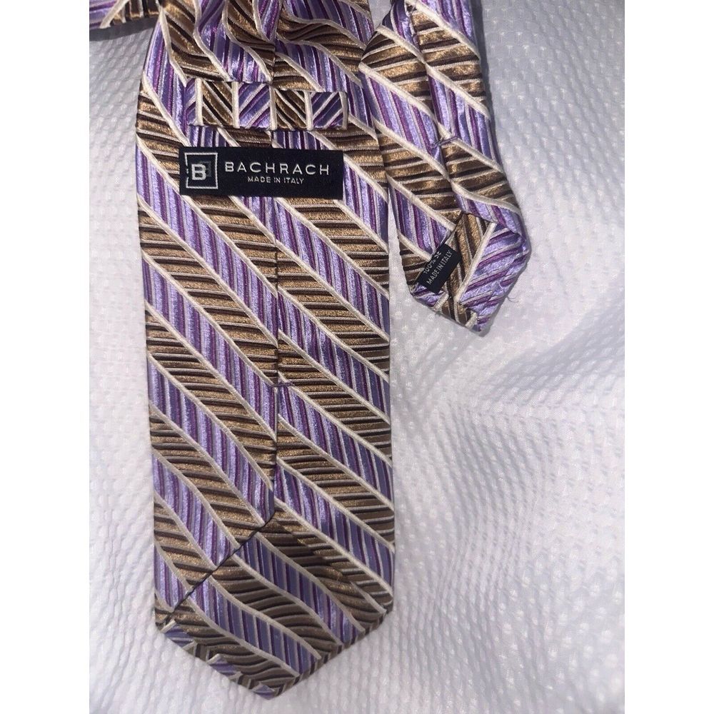 Bachrach Silk Tie Purple Black Stripes‎ Men Necktie 58 x 3.7/8 Preppy Academia - Picture 3 of 3